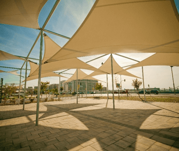 Colorful Shade Nets with Plants in Different Characteristics